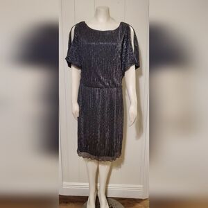 Connected Apparel Shimmering Black Midi Dress